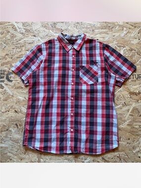 Oakley Red Black and White Plaid Short Sleeve Button-Down Shirt